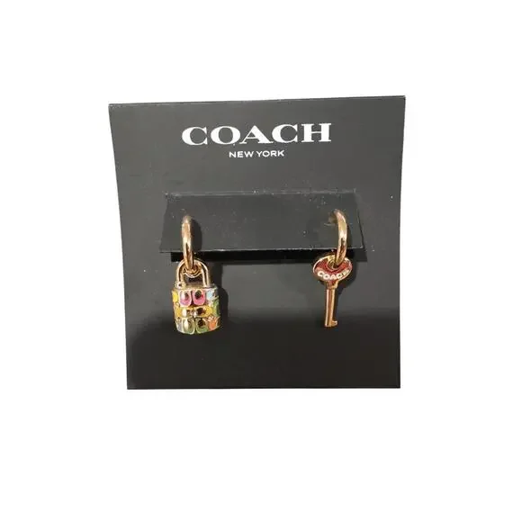 Coach Authentic Lock And Key Huggie Earrings Gold Tone NWT - Picture 2 of 3